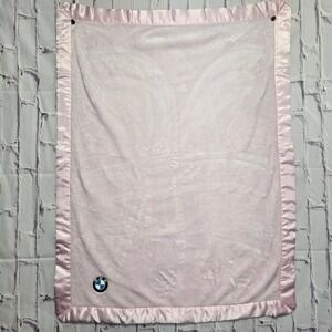 Terrytown BMW Baby Blanket Pink Plush Fleece Satin Trim Embroidered Logo 30x40